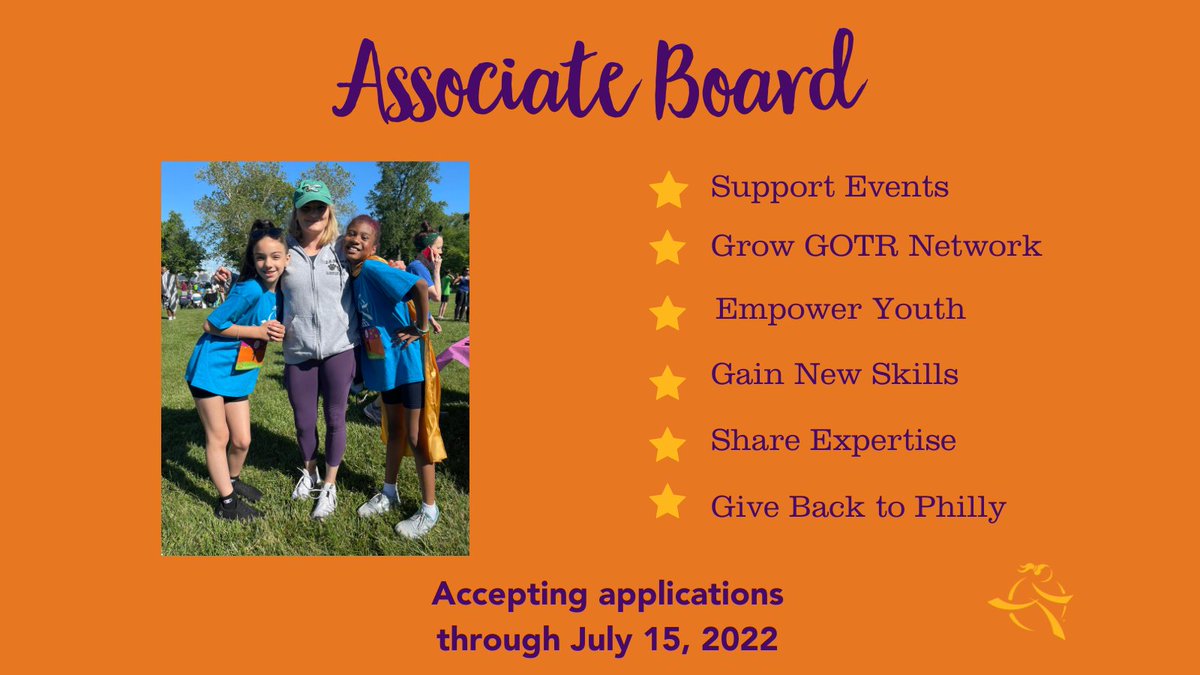 Calling all young professionals in Philadelphia looking to make a difference! GOTR Philly is recruiting associate board members for 2022-2023 term. 

Application: bit.ly/3HqhEHI

Learn More: bit.ly/3Ho4smz