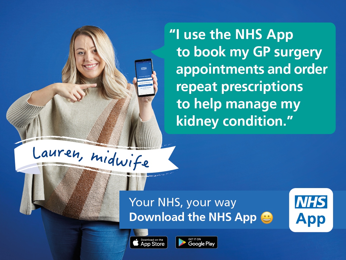 TalbotMedical's tweet photo. Have you got the NHS App?  
Use it to order repeat prescriptions, manage appointments, view your GP medical records, set your organ donation preferences and more. 24/7. Anywhere.
Your NHS, your way. Download the #NHSApp. https://t.co/BojxbHgJzX