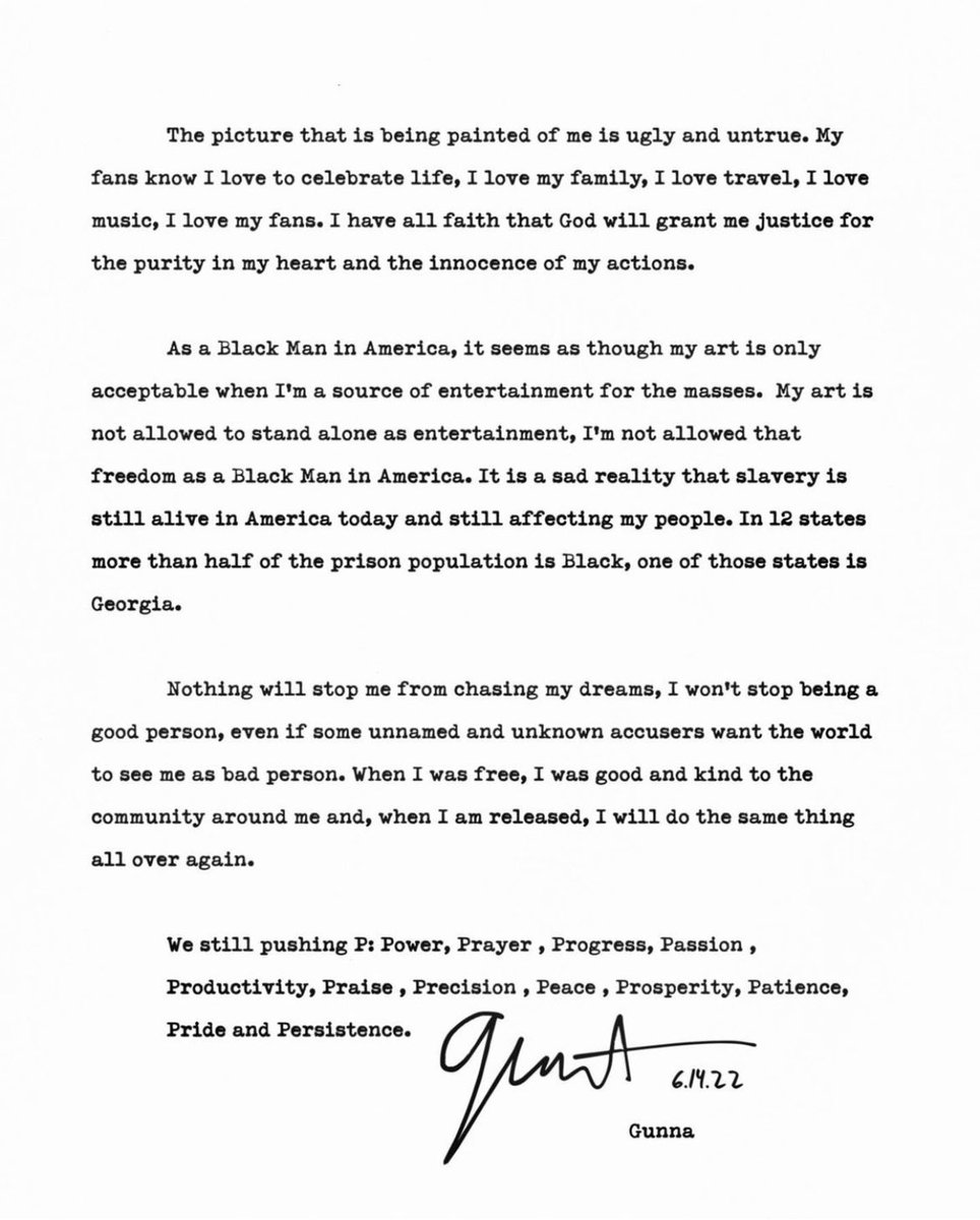 XXL's tweet image. Gunna shares a letter from jail on his 29th birthday