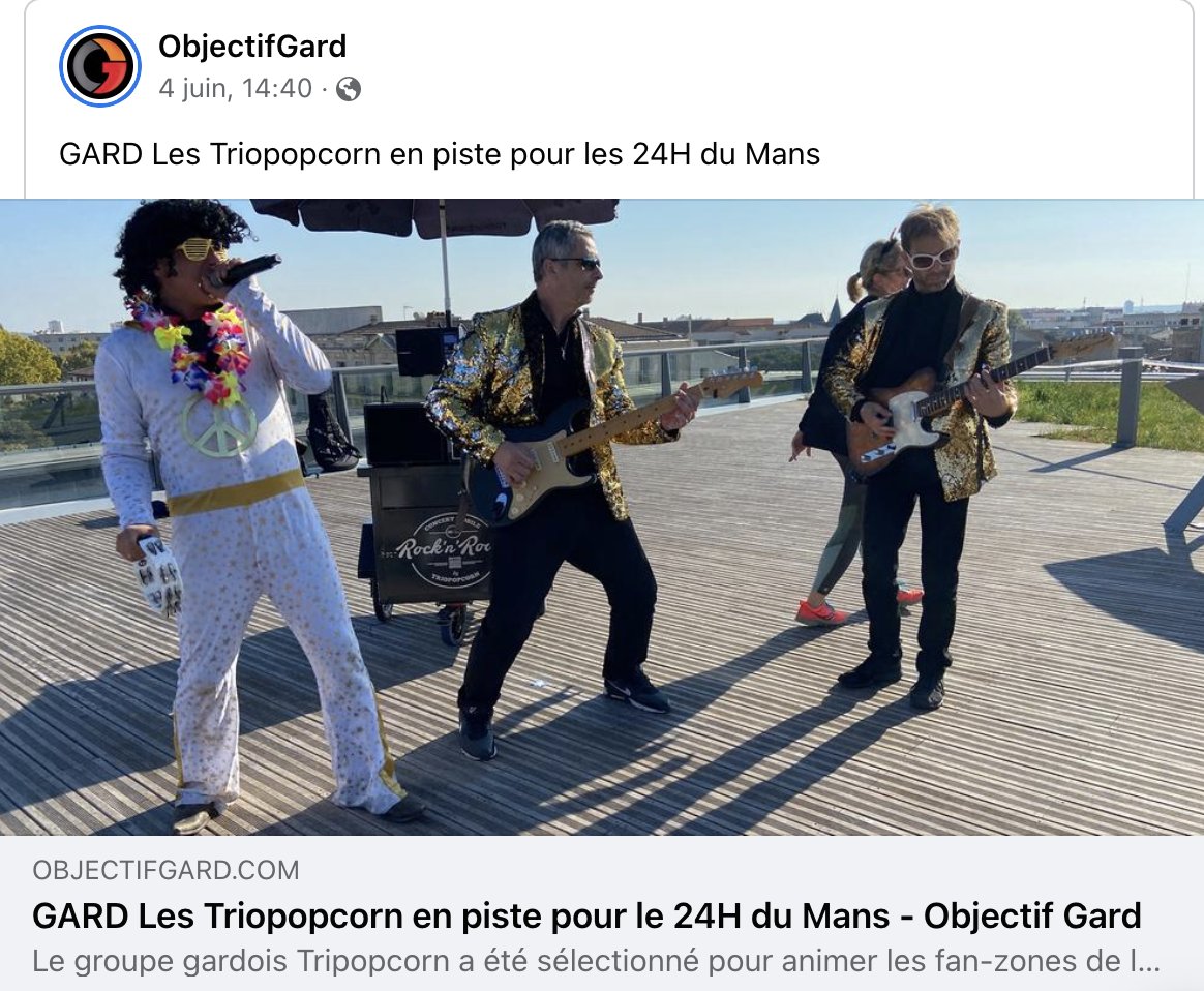 3popcornfever's tweet photo. Le groupe de rock Nîmois trio pop corn sur Objectif Gard à l'occasion de l'animation ambulante avec le rock 'n' roule pour les 24h du mans #24heuresdumans #ObjectifGard #ConcertRockQuiRoule #RockNroule #Triopopcorn

https://t.co/9RNT2cd7Xy https://t.co/UYnLi4NLzR
