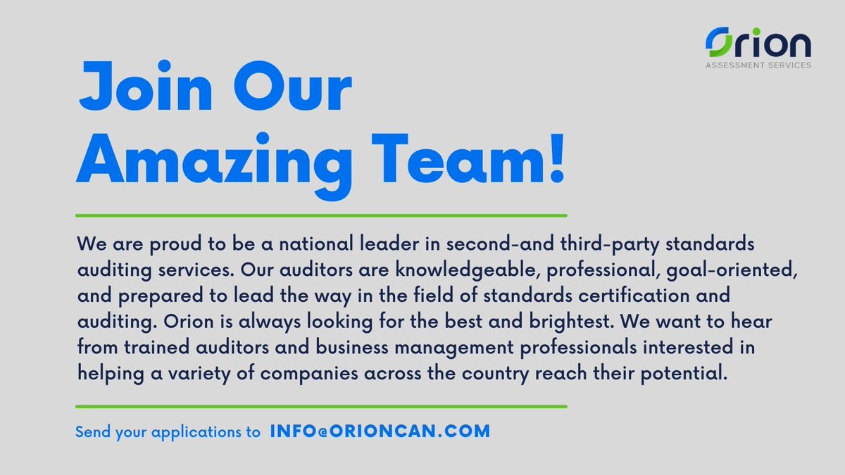 Orion is looking for a contract ESL Quality Assurance Auditor to join our Ontario Team. The full position summary is available on our website: orioncan.com/en/careers/. If you think you are qualified we would love to hear from you at info@orioncan.com.