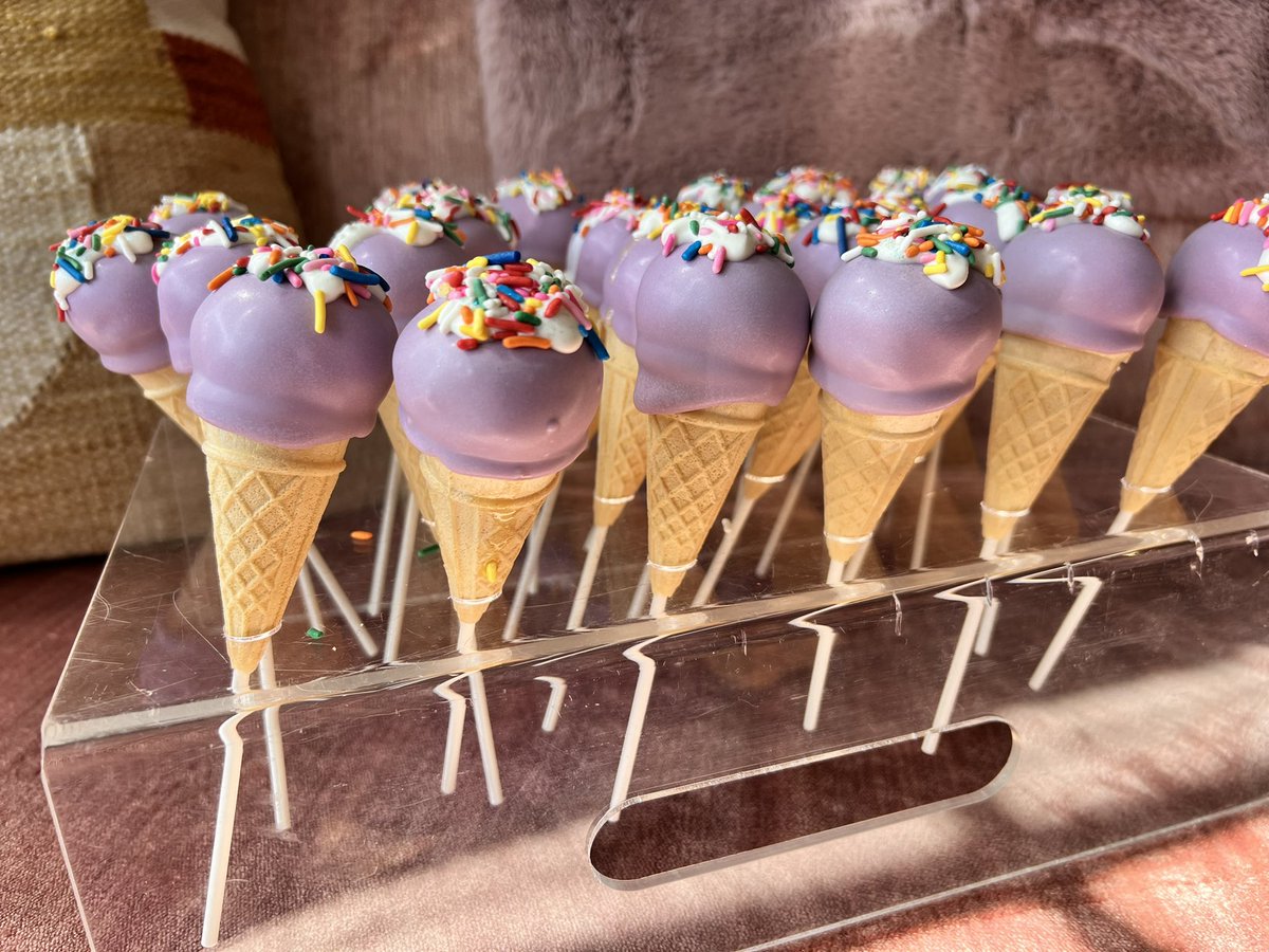vanilla ice cream cone cake pops at the shop today 🍦