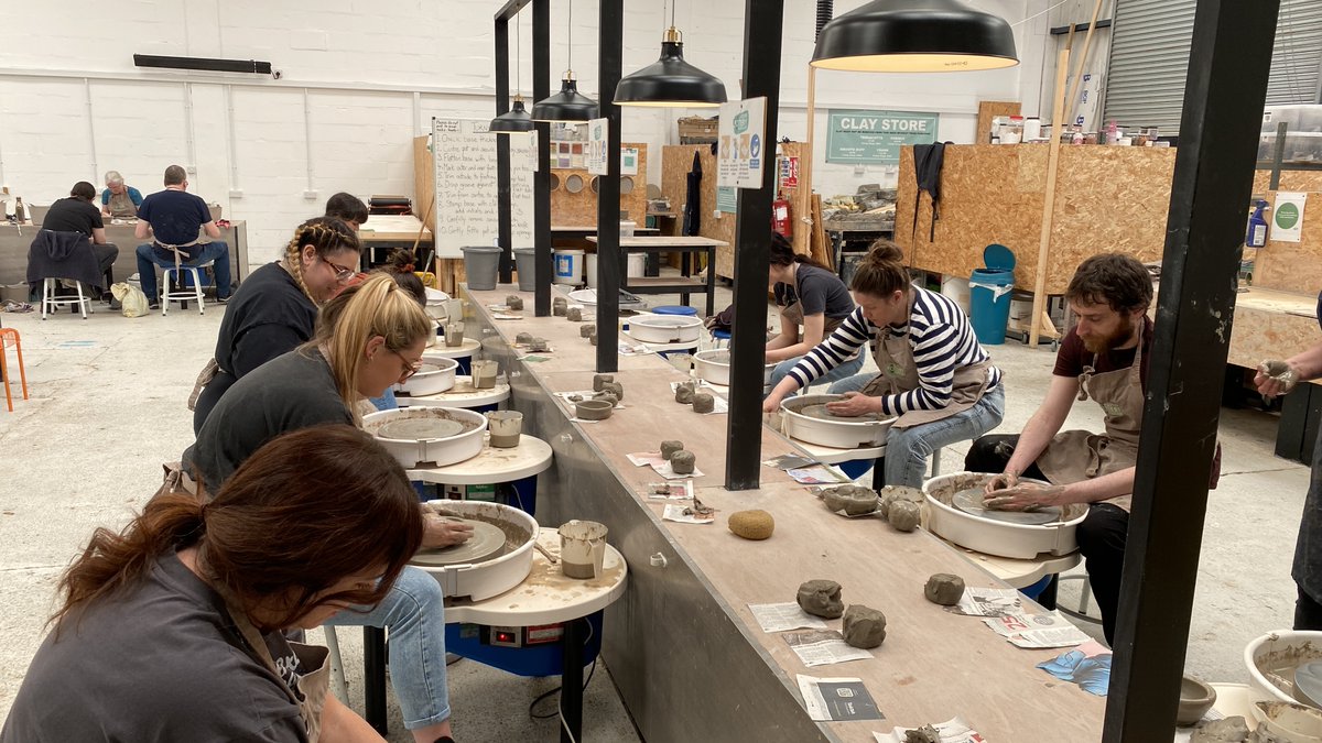 acttrainingltd's tweet photo. This week’s #TeamACT post is devoted to the Marketing &amp; Communications team. ⭐  

The team were creative with the lovely people at Cardiff Pottery Workshop. The team found clay throwing therapeutic, prompted plenty of laughs, and was absolutely perfect for team bonding! https://t.co/X2IhHlgpn2