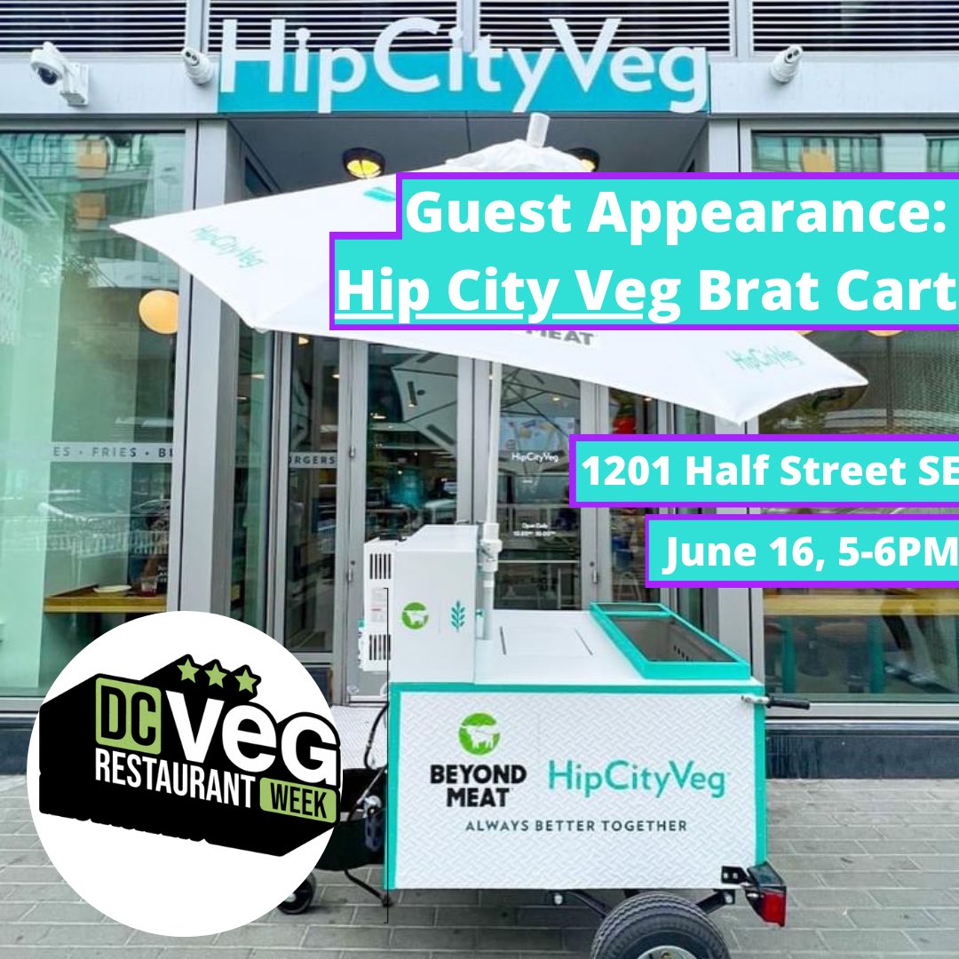 DCvegweek's tweet photo. Join us this Thursday! #DCvegweek will be the special guest vendor at the new @HipCityVeg brat cart outside of the Nats ballpark. We will be there 5-6pm selling delicious @BeyondMeat sausages, stop by for a bite! https://t.co/IW53tNRcFt