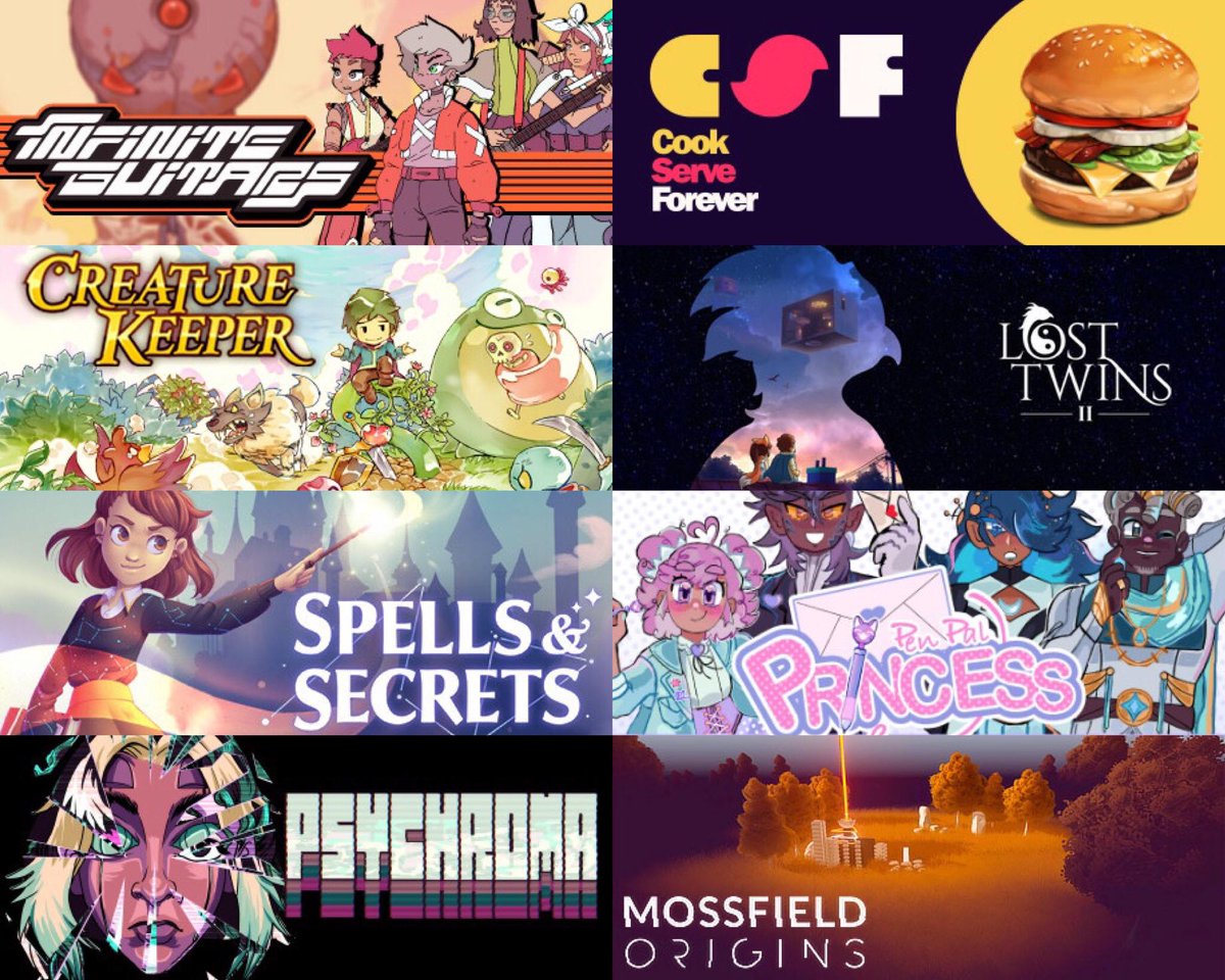 #FutureOfPlay games to Wishlist 

🎸 Infinite Guitars - <a href="/nikkonikkoLTD/">Nikko Nikko (Meaningless Random Numbers)</a>
👩🏽‍🍳 Cook Serve Forever - <a href="/vgincgames/">Vertigo Gaming Inc.</a>
🐸 Creature Keeper - <a href="/blankthevidya/">Fervir (Creature Keeper)</a>
👫🏾 Lost Twins 2 - <a href="/playd3w/">Playdew | Lost Twins 2 ( GET NOW - PS,Xbox,PC)</a>
🪄 <a href="/SpellsSecrets/">Spells & Secrets | PC, Nintendo Switch, PS5</a>
💌 <a href="/PenPal_Princess/">💜 Pen Pal Princess: A Visual Novel</a>
🪞 Psychroma - @RocketAdrift
🍂 Mossfield Origins - @studioanyprcent