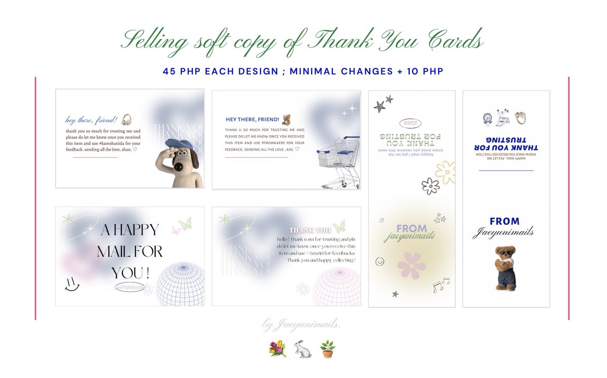 selling soft copy of ty cards 🏄🏻‍♀️ ❕
    
      ✿ open for all fandoms 

      • [ free ] putting your name/ un 
      • [ free ] changing of the ty msg
      • prices + details on pic
      • more designs below

𖥻 wts thank you ty card comms commission kpop bns digital digi