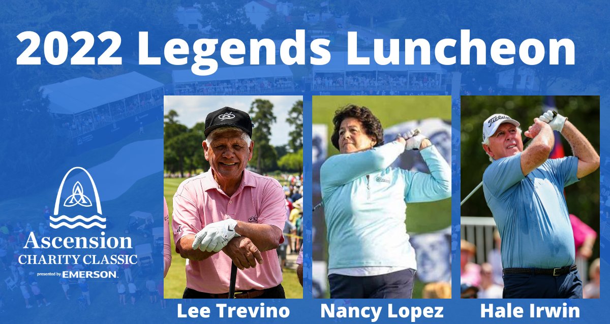 StifelCC's tweet image. The #AscensionCharityClassic is thrilled to announce our @GolfHallofFame lineup of Lee Trevino, @NancyLopezWGHo1 &amp;amp; Hale Irwin as guests for the second annual Legends Luncheon! 

Looking forward to welcoming them to St. Louis. 

📃 bit.ly/3Ow85cD