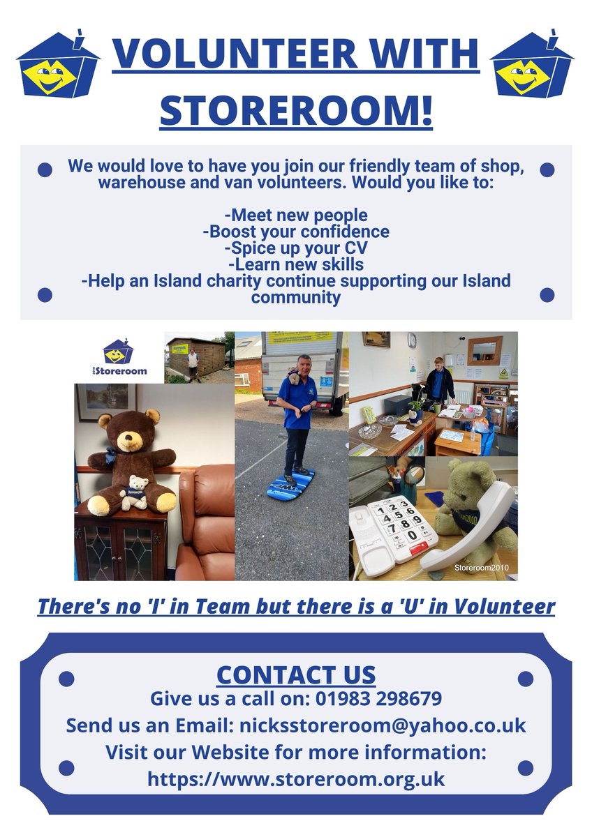 Storeroom2010's tweet photo. Meet new people! 🤝 Learn new skills! 💪 Support a local charity! 🫶 And free Tea/Coffee! Give volunteering a try at Storeroom2010 😃 Call 01983 298679 or pop in and ask about volunteering 😁

#IWvolunteer #Volunteering #Cowes #IsleofWight #Charity #ReuseRules https://t.co/RvtazQ84Mc