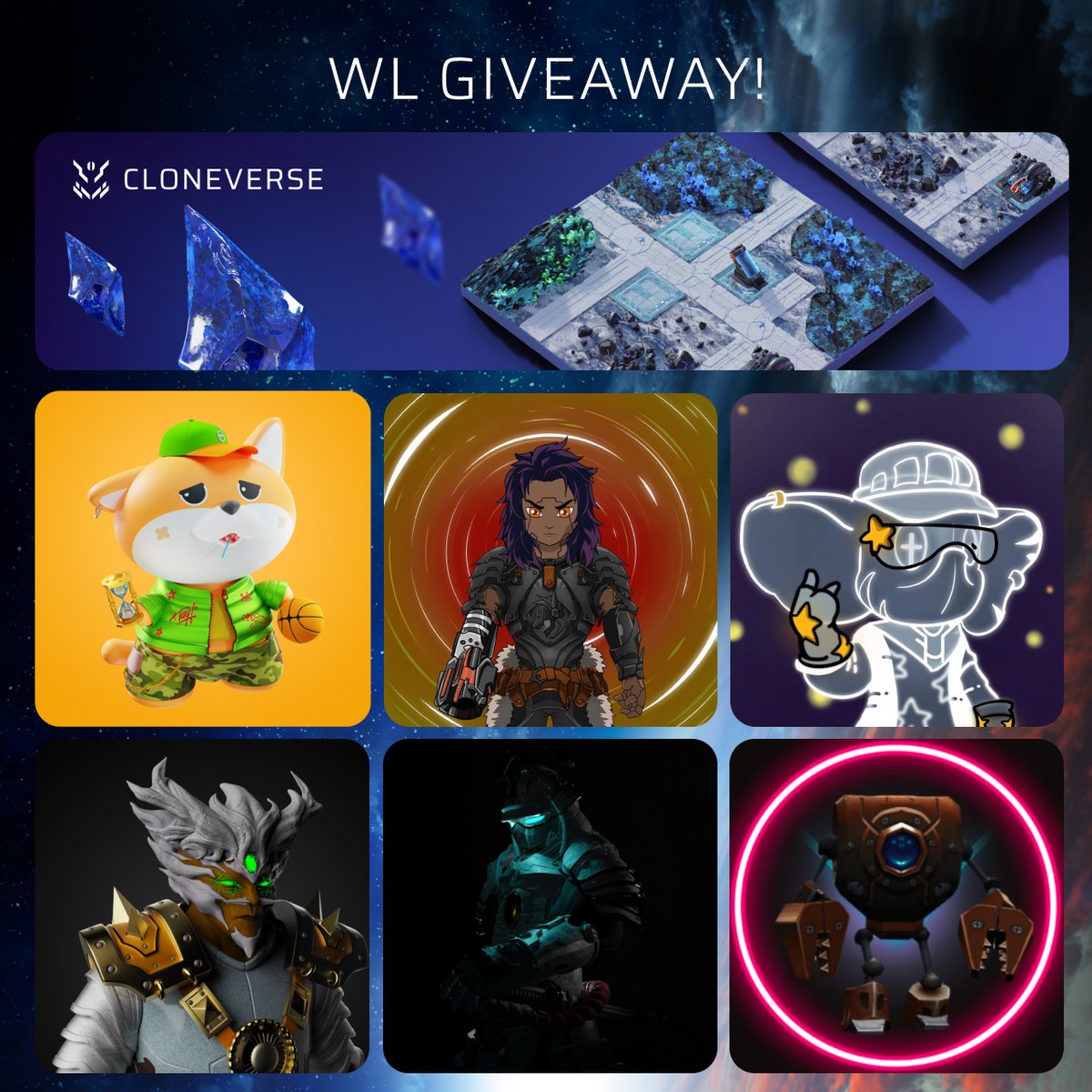 Free MEGA #NFTGiveaway

🏆WL
<a href="/Cloneverse_NFT/">Cloneverse</a> 
@SupaDroids 
<a href="/YomiNFT/">YOMI by Rogue Studios Ξ 黄泉 Ξ MINT DEC 21</a> 
<a href="/NFTsumantria/">Guardians of Sumantria</a> 
@CryptoToys_NFT 
<a href="/ZestroFighters/">ZESTRO FIGHTERS |ROAD TO THE AVENGERS COLLECTION|</a> 
<a href="/shibacademy_nft/">ShibAcademy NFT | FREEMINT</a> 


✅To enter:
1️⃣Follow all + <a href="/Cloneverse_NFT/">Cloneverse</a>
2️⃣RT &amp; like &amp; tag friends

#NFTGiveaway #NFTcommunity