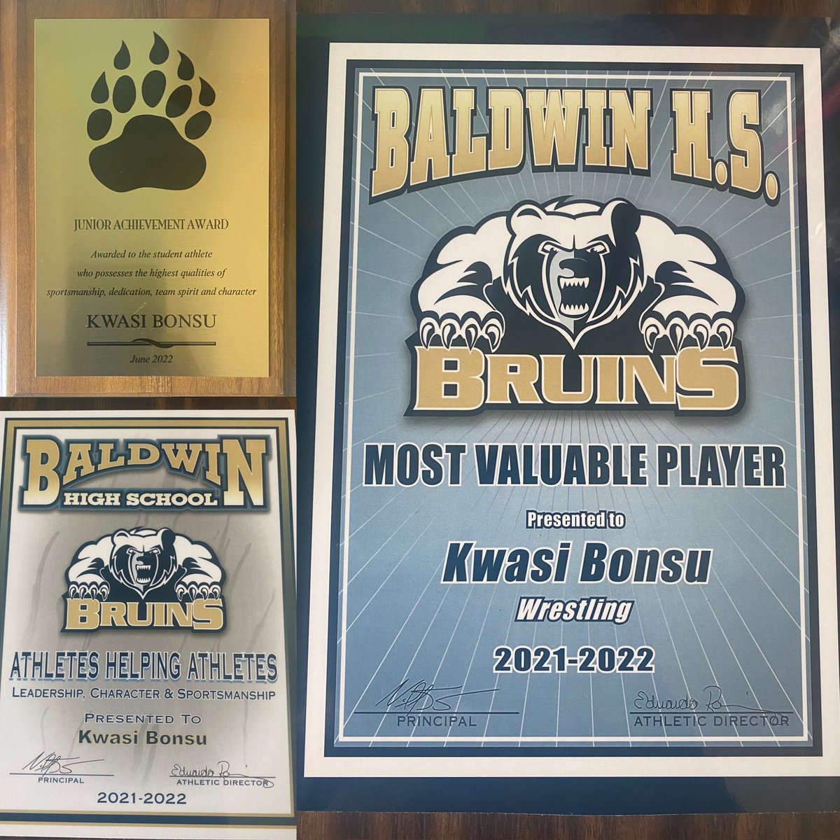 Kwasi_B15's tweet photo. Blessed to receive: Most Outstanding Junior Athlete, MVP, Strive for Excellence Award, and Athletes Helping Athletes Certificate at Varsity Banquet👏🏿 https://t.co/UBLoLf245S