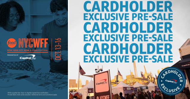 MeganKGreen's tweet photo. If four days of unique eats with top chefs sounds as good to you as it does to me, you’re in for a treat. The New York City Wine &amp; Food Festival is back, and Capital One is giving cardholders exclusive pre-sale access! #NYCWFF https://t.co/1VNbeAtSx4 https://t.co/YOLOmiQfxC