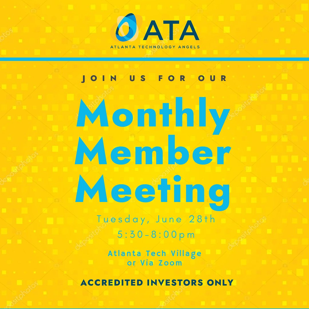 Angel_Atlanta's tweet photo. REGISTER NOW: https://t.co/nhgZrjchWI
Accredited investor wanting to learn more about investing in startups in the Atl tech community, request an invite to our next meeting for first-timers, Code: FIRSTTIMEGUEST
#ATLSTARTUPS #venturecapital #entrepeneurship #angelinvestor https://t.co/t5aavZyQ6q