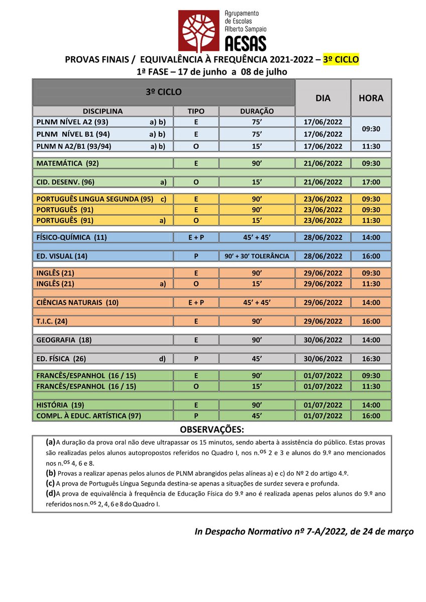 ESAS_AESAS's tweet photo. CALENDÁRIO PROVAS DE EQUIVALÊNCIA À FREQUÊNCIA 2021-2022
2º e 3º CICLO - 1ª FASE 

https://t.co/EFub5OumWB

https://t.co/WvbS1ASKEL
#AgrupamentodeEscolasAlbertoSampaio #aesas #examesnacionais https://t.co/qz7vIoTGLA