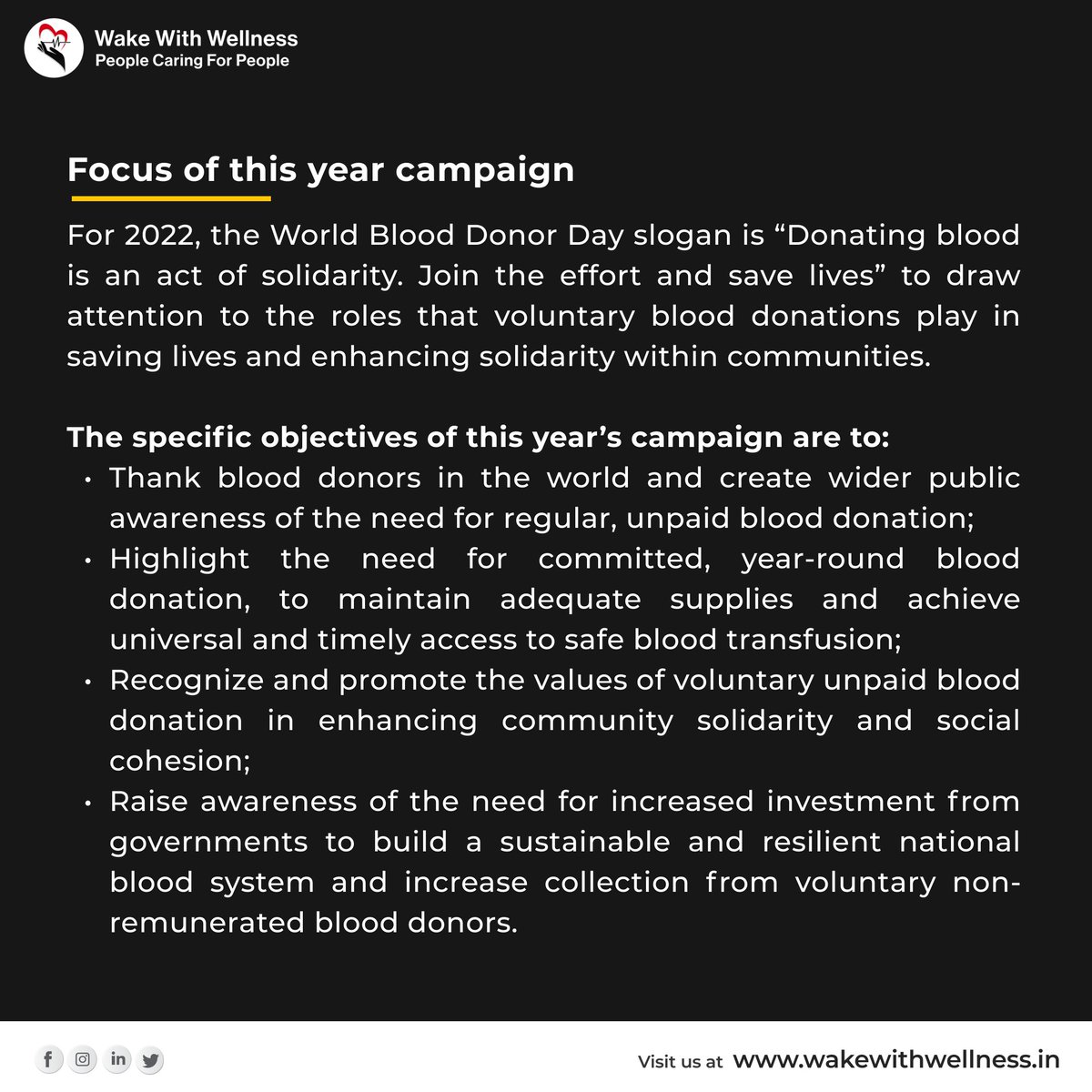 wakewwellness's tweet photo. All that you need to know about World Blood Donor Day.
Credits: ManiBharati, Sakshi Jain, Anjali
#health #blooddonorday #blooddonation #informationtechnology #getaware #gettoknow #knowitall #stayfit #stayhealthy #wakewithwellness #unitednations #cbo https://t.co/Fox9PSAkc9