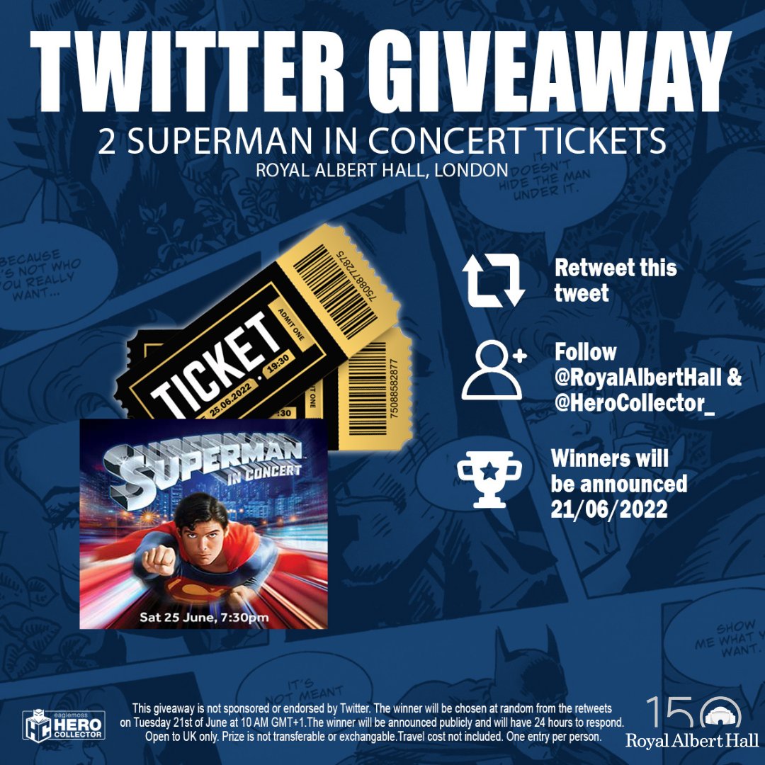 We're excited to be able to giveaway tickets to Superman in Concert at the <a href="/RoyalAlbertHall/">Royal Albert Hall</a> on 27/06/22! Watch 1978's #Superman in HD while the score is being played live by the orchestra.

Follow &amp; retweet for a chance. Open to UK. 

For more info: ow.ly/yFlV50Jx3zC