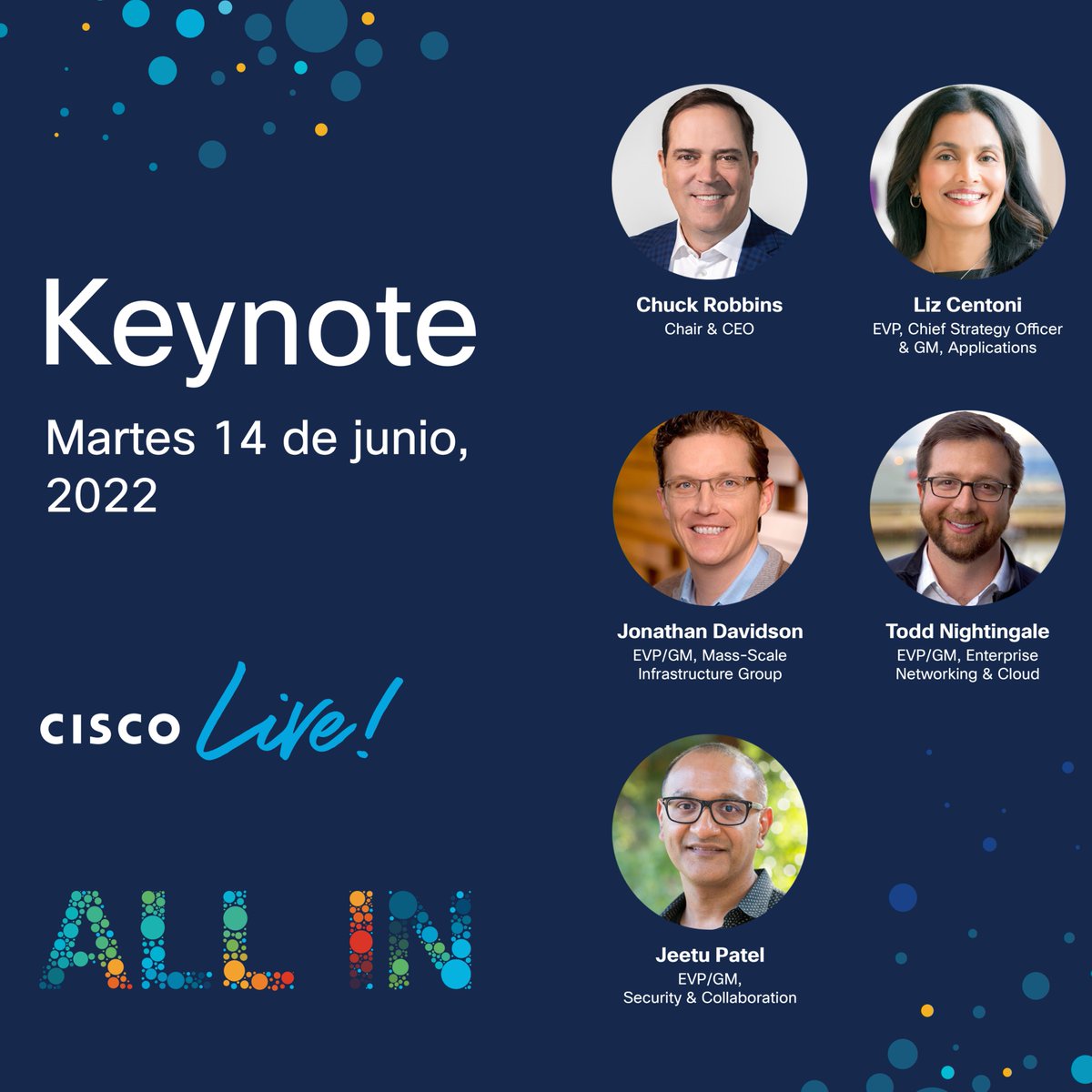 CiscoLatam's tweet photo. ¿Cuáles son las próximas innovaciones que cambiarán la industria? 
@ChuckRobbins, @lizcentoni, @tnight, @jonathandavidsn y @jpatel41 te responden en breve en #CiscoLive: https://t.co/N5cMd8XjSW https://t.co/s2DmRSXuCr