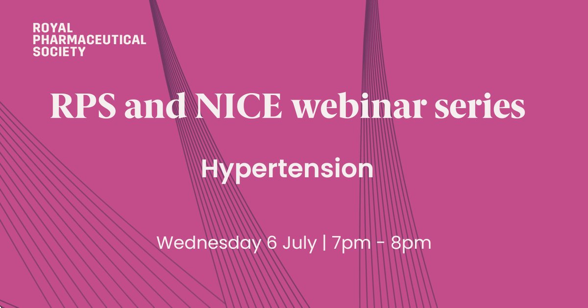 rc_pharm's tweet photo. Are you up to date with the NICE guidance for hypertension?
Join our next session, delivered in collaboration with @NICEComms
This webinar will focus on NICE guideline NG136: Hypertension in adults: diagnosis and management
Register now: https://t.co/ph9v1ff66r
#RPSEvents https://t.co/1MPYwfjR5W