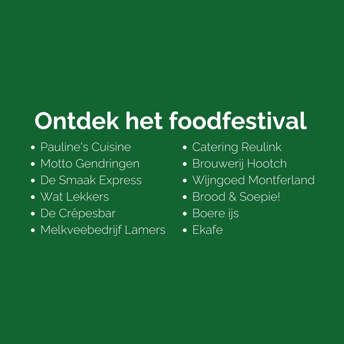 Als u de Internationale #Kwekerijdagen bezoekt kan een wandeling langs ons foodfestival niet ontbreken. 🍽️ Tijdens een pauze kunt u kennismaken met lokale producenten die kleine gerechten met passie bereiden.

#kwekerijdagen #kwekerij