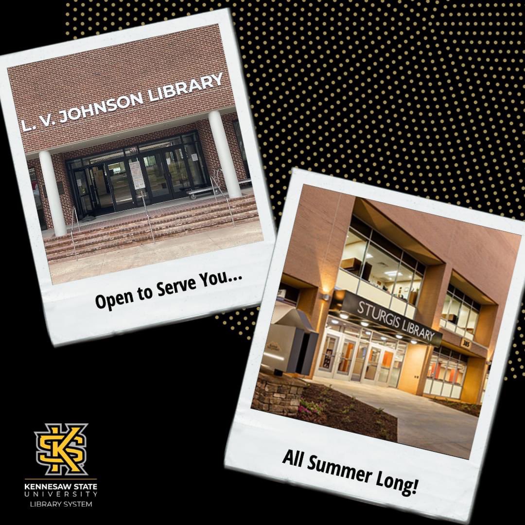 KSULibraries's tweet photo. Hey Owls! The KSU Library System is open to serve you all summer long! We hope to see you soon in either the Johnson or Sturgis Libraries! #ksulibraries  #kennesawstateuniversity https://t.co/ZtlgoBa1NP