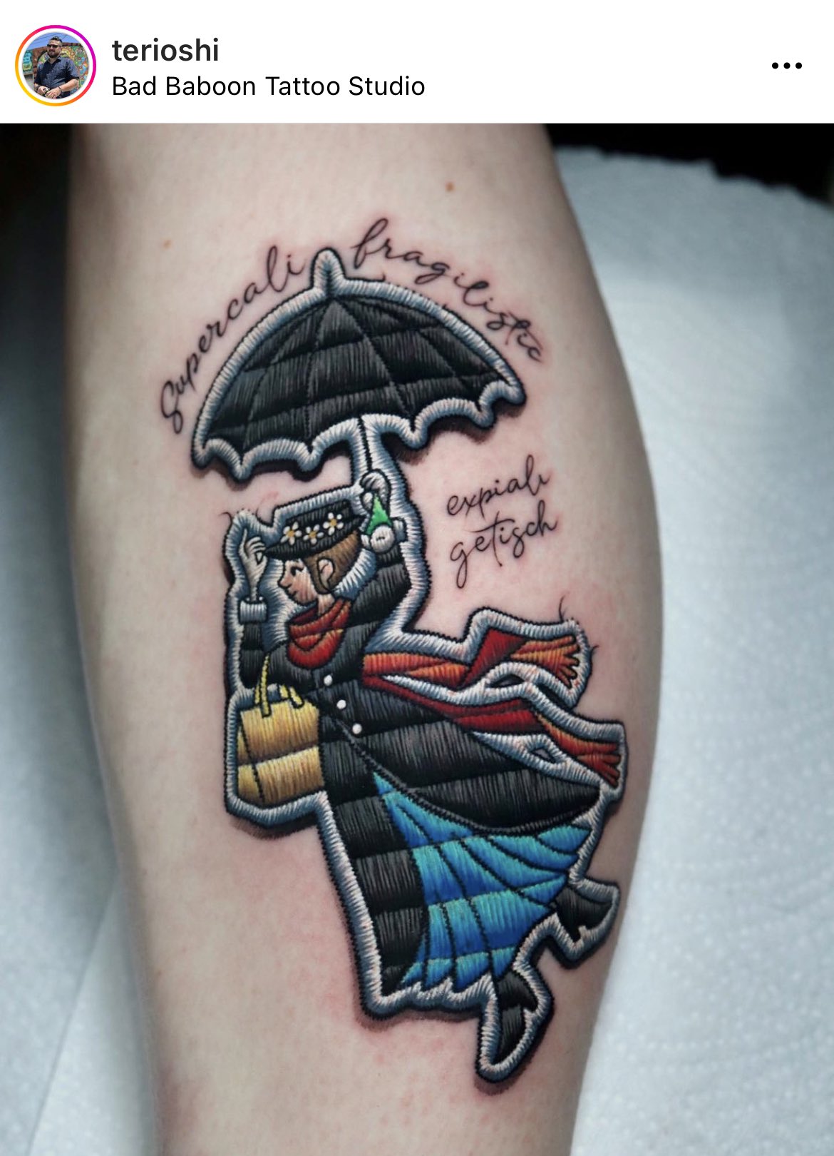 Tattoo Disciple on Twitter: "Another patchwork #tattoo. Mary Poppins by  terioshi. ☂ https://t.co/hARUSExQXF" / Twitter