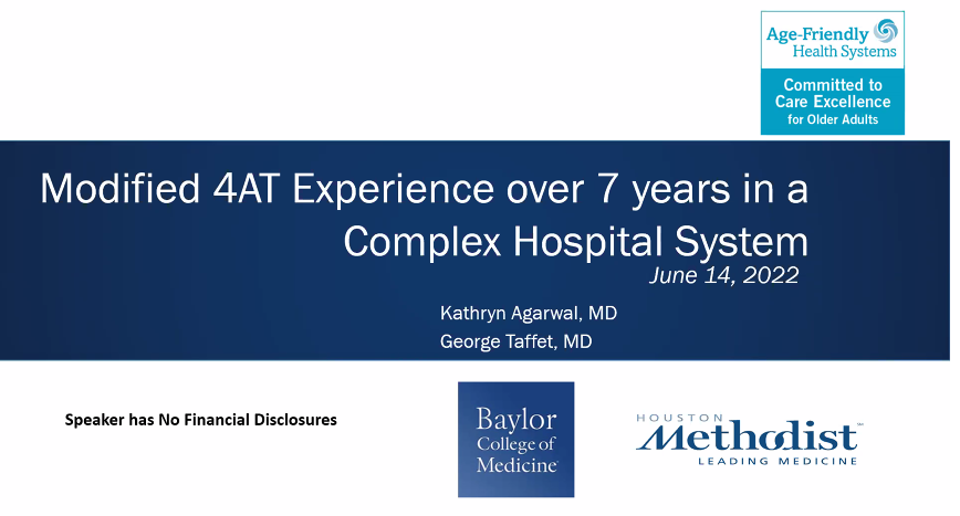 A_MacLullich's tweet photo. Katy Agarwal (Baylor, Texas) @AmerDelirium speaking about 4AT use over several years.

Note modified version - Days Backwards instead of Months Backwards.

#ADS22Inday https://t.co/jVfdYvc0bi