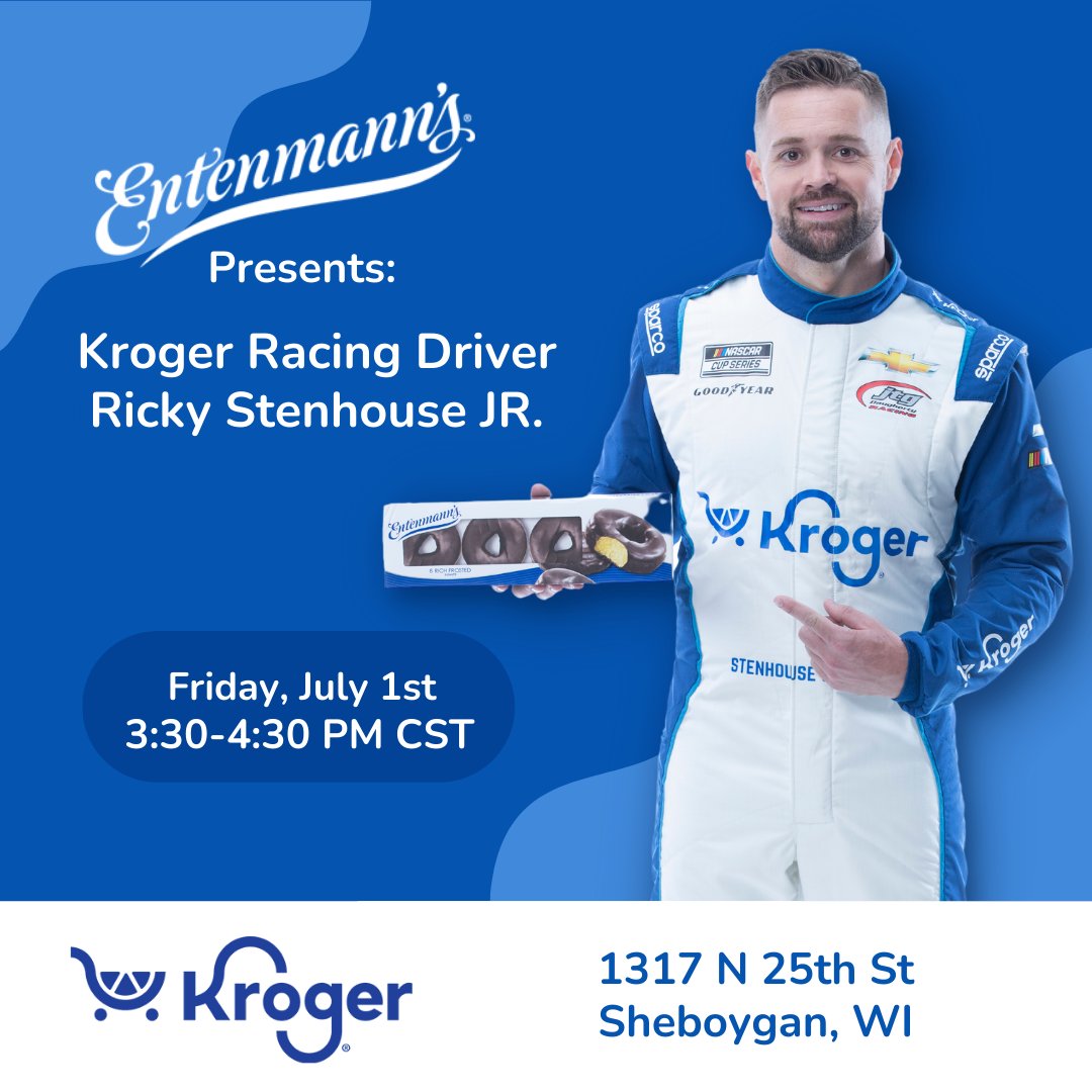 Entenmann's (@entenmanns) on Twitter photo Don't miss your chance to meet @stenhousejr at your local <a href="/PicknSaveStores/">Pick 'n Save</a> this week, presented by <a href="/Entenmanns/">Entenmann's</a>! Stop by the Sheboygan store on Friday, 7/1 from 3:30-4:40 PM CST for autographs and more. We hope to see you there! 🍩🏁 Don't miss your chance to meet @stenhousejr at your local <a href="/PicknSaveStores/">Pick 'n Save</a> this week, presented by <a href="/Entenmanns/">Entenmann's</a>! Stop by the Sheboygan store on Friday, 7/1 from 3:30-4:40 PM CST for autographs and more. We hope to see you there! 🍩🏁