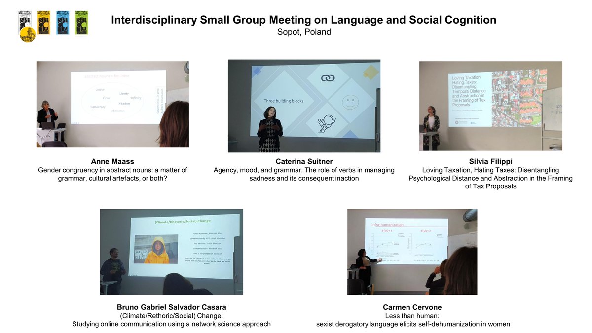 specolab's tweet image. Yesterday Caterina Suitner, Anne Maass, Silvia Filippi, @BrunoGab92, @carmen_cerv1 presented their work at the Interdisciplinary Small Group Meeting on Language and Social Cognition in Sopot, Poland.
Many thanks to the amazing organizers Magdalena Formanowicz and Marta Witkowska!