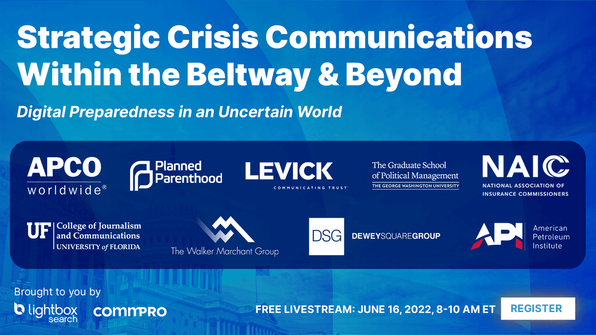 LightboxSearch's tweet photo. Let's talk crisis! Register now and join us this Thursday for our biggest event yet! Discover best practices, digital strategies and lessons learned from leading experts in crisis communications and issues management. https://t.co/mD3joYo4IT  
#crisis #search #event #reputation https://t.co/ixrDatVcww