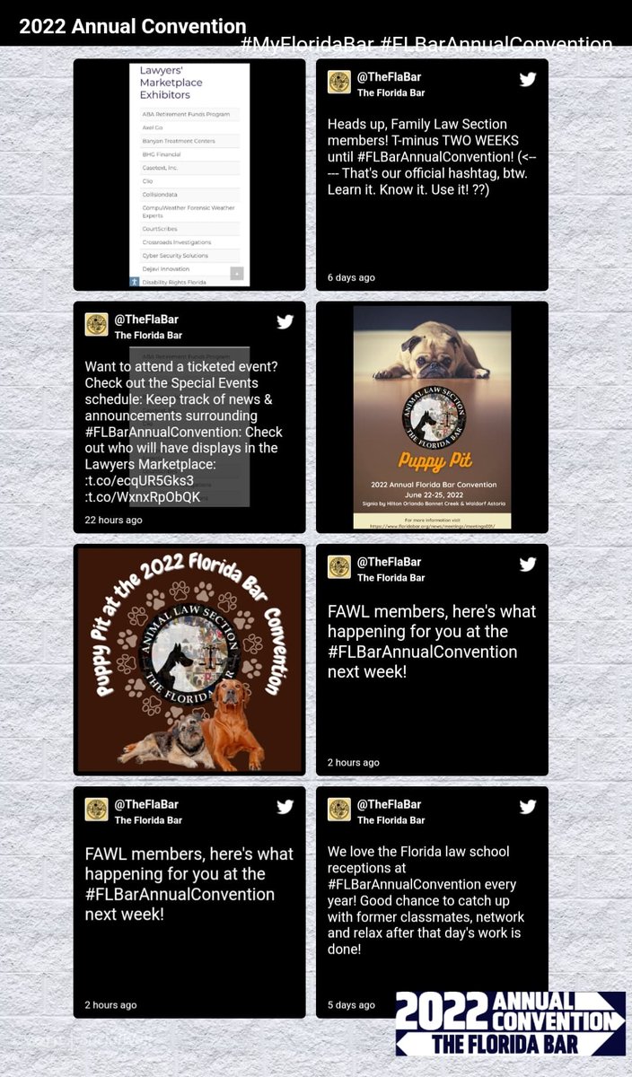Using the hashtag will allow us to find your tweets and posts and share them with the Florida legal community -- not to mention, they'll show up on our "Social Wall" in the official Annual Convention app! Here's what it looks like!

Download the app here: events.crowdcompass.com/events/sHhhIKW…