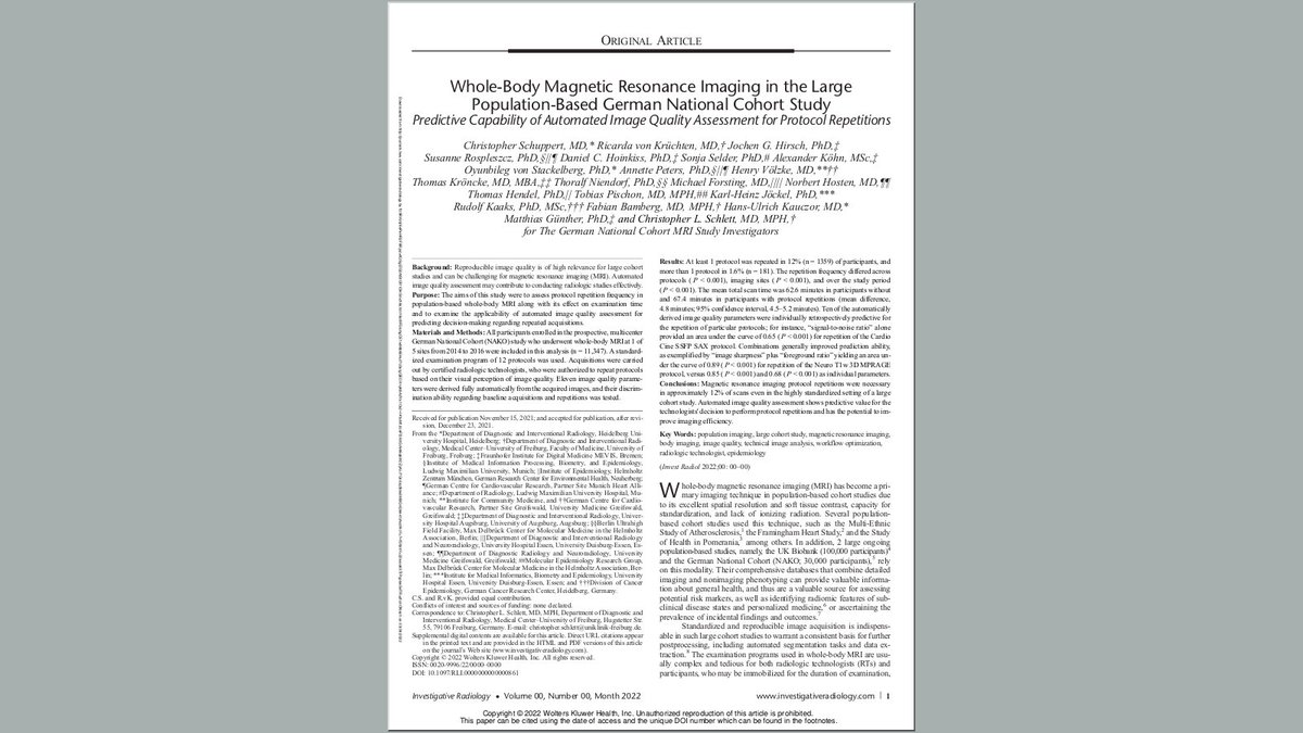 Fraunhofer MEVIS (@fraunhofermevis) on Twitter photo New paper on predictive capability of automated image #QA in whole-body #MRI in <a href="/NAKO_Studie/">NAKO Gesundheitsstudie</a> with MEVIS contributions: doi.org/hzp6
#reproducibility New paper on predictive capability of automated image #QA in whole-body #MRI in <a href="/NAKO_Studie/">NAKO Gesundheitsstudie</a> with MEVIS contributions: doi.org/hzp6
#reproducibility