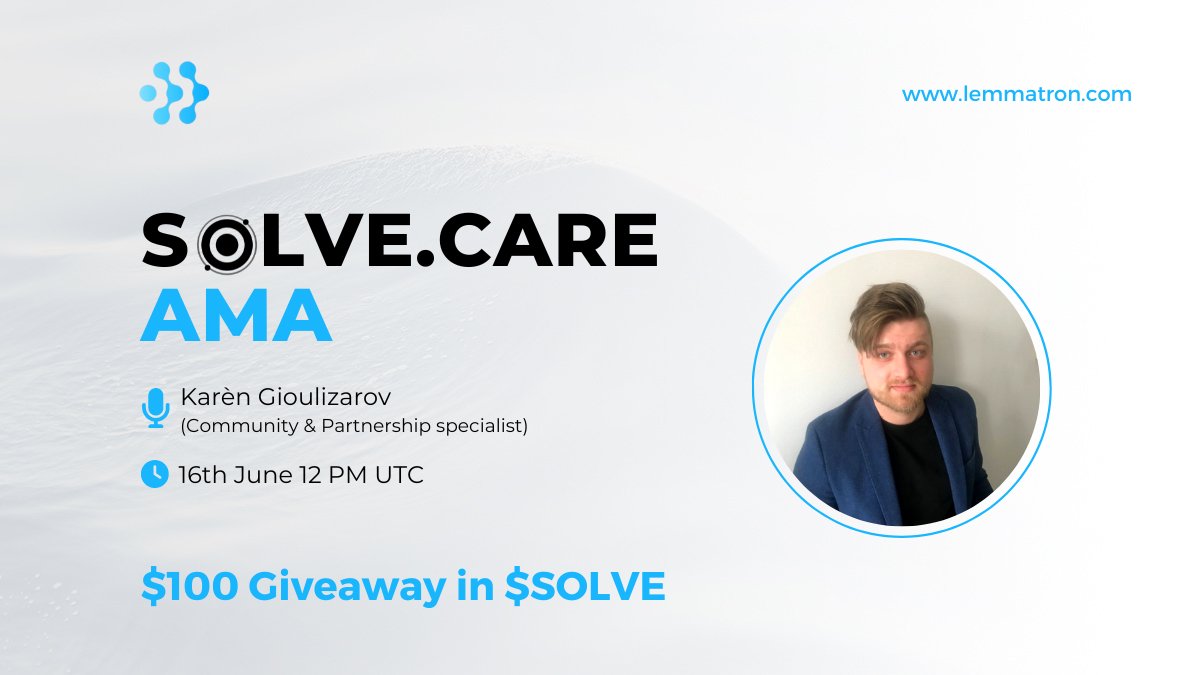 We are hosting an #AMA with <a href="/Solve_Care/">Solve Care 💎</a> on 16th June 2022 at 12 pm UTC. Be sure to tune in. 
Link: t.me/lemmatron_tg

Retweet🔁, tag 2 friends and drop your questions👇 in the comment. 5 lucky winners will share 💰 $50 in $SOLVE. 

#solvecare #lemmatron