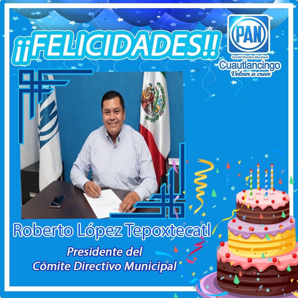 CDMPANCUAUTLAN1's tweet photo. Enviamos una felicitación a Roberto López Tepoxtecatl por su cumpleaños.🎂🎊🎂
Que tenga un excelente día!!! https://t.co/55JPmC3MTo