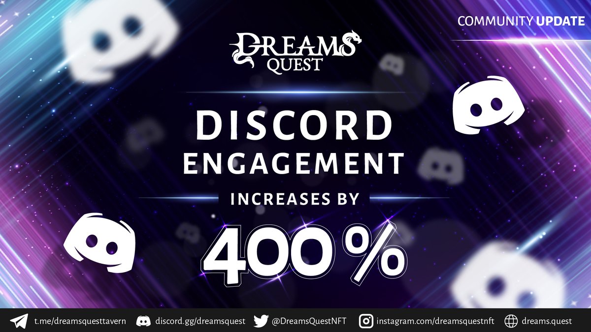 DreamsQuestNFT's tweet photo. 💫 Community Update- Discord engagement grew by 400% since Level Up! 

🐝 The buzz isn't for nothing, be sure to join in on the fun on Discord, every Friday:
https://t.co/V1LyVx28xK

✨ Read up on how you, too, can level up:
https://t.co/BXGqx5iHqP https://t.co/G2if5Nf75V