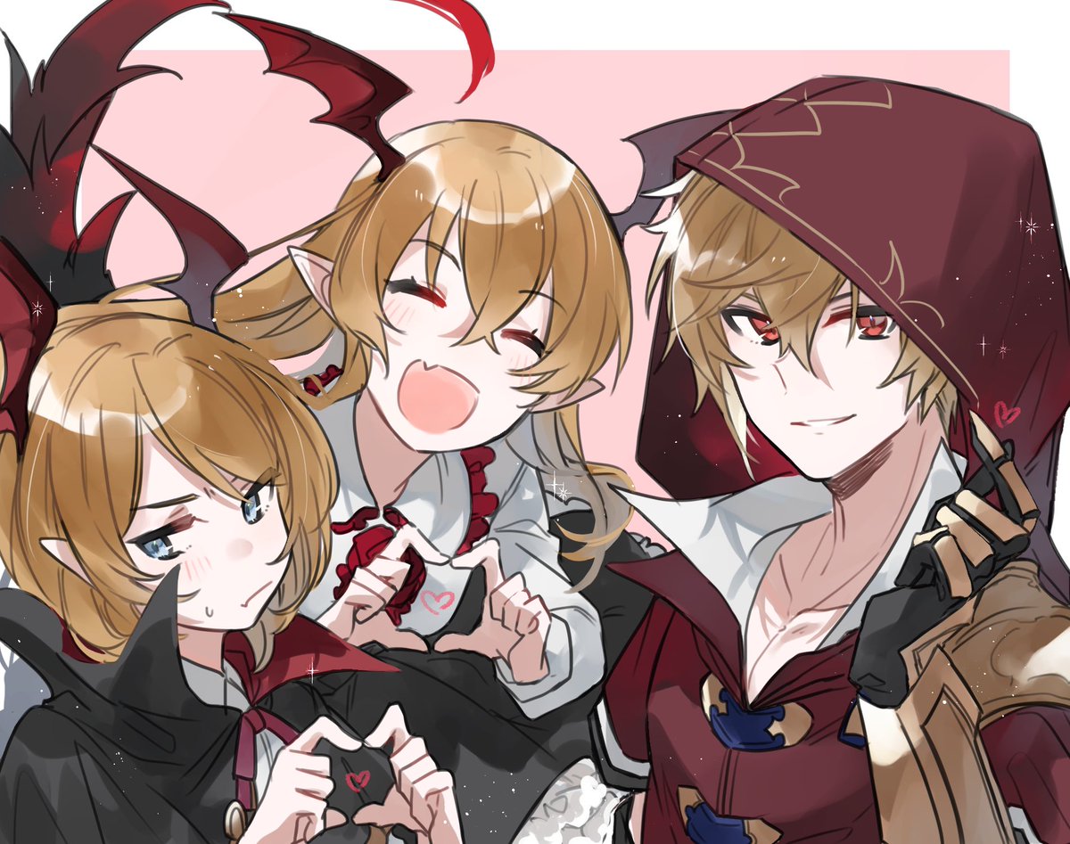 vampy head wings red eyes heart pointy ears brother and sister hood smile  illustration images