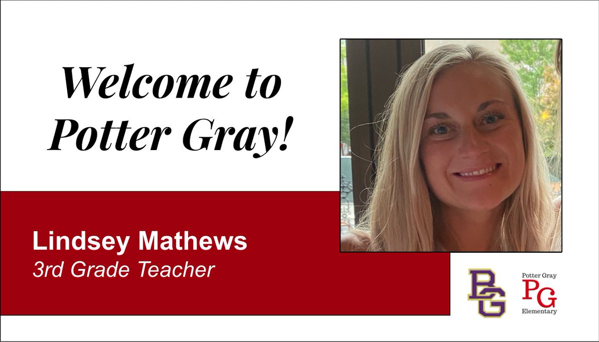 Welcome @ms_mathews2 to Potter Gray!  We are very excited that you will be joining our PG Family!