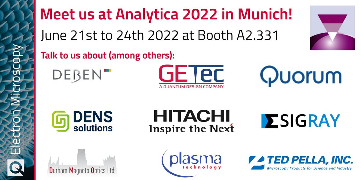 Electron Microscopy @ QDE (@em_qde) on Twitter photo We look forward to meeting you (in person!) at <a href="/analyticaFair/">analytica</a> 2022 in Munich next week!
You can find us at booth A2.331 (Hall A2).
<a href="/Quorum_UK/">Quorum Technologies</a> <a href="/debenuk/">Deben UK Limited</a> <a href="/Hitachi_EM/">Hitachi Electron Microscope</a> <a href="/DENSsolutions/">DENSsolutions</a> <a href="/SigrayInc/">Sigray, Inc.</a> <a href="/TedPellaInc/">TedPellaInc</a> <a href="/QDMicroscopy/">Quantum Design Microscopy</a> <a href="/plasmatechnik/">plasmatechnology</a>
#electronmicroscopy #microscopy #SamplePrep We look forward to meeting you (in person!) at <a href="/analyticaFair/">analytica</a> 2022 in Munich next week!
You can find us at booth A2.331 (Hall A2).
<a href="/Quorum_UK/">Quorum Technologies</a> <a href="/debenuk/">Deben UK Limited</a> <a href="/Hitachi_EM/">Hitachi Electron Microscope</a> <a href="/DENSsolutions/">DENSsolutions</a> <a href="/SigrayInc/">Sigray, Inc.</a> <a href="/TedPellaInc/">TedPellaInc</a> <a href="/QDMicroscopy/">Quantum Design Microscopy</a> <a href="/plasmatechnik/">plasmatechnology</a>
#electronmicroscopy #microscopy #SamplePrep