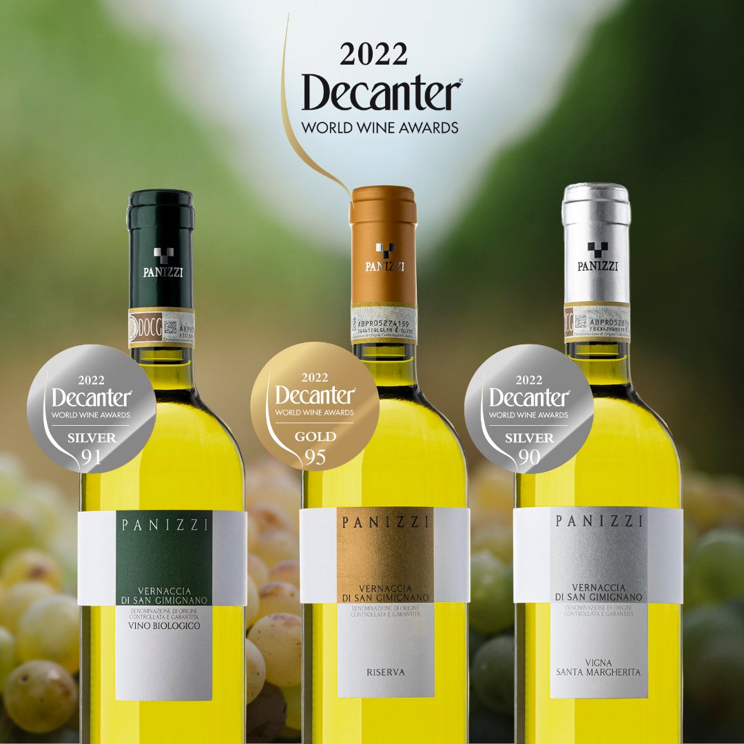 Panizziwines's tweet photo. Results from Decanter World Wine Awards 2022 are out and #vernacciapanizzi is awarded with Gold Medal 95 for Vernaccia Riserva 2017, Silver 91 points for the most immediate interpretation of Panizzi Vernaccia 2021 and Silver 90 points for Vigna Santa Margherita 2020. @decanter https://t.co/FBAz0PmdpN