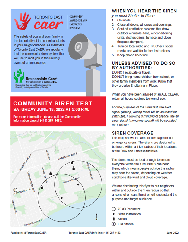 Reminder to our community regarding the upcoming community siren test on Saturday, June 18, 2022 @ approximately 5:00 p.m.