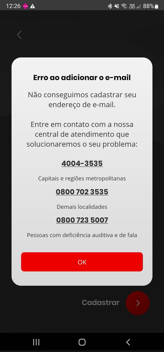 JacksonPieri's tweet photo. @esferacomvc Sigo os passos para o cadastro e aparece essa tela. Já tentei 10x, todos os meus dados estão corretos. O que fazer? Ligo no 40043535 e não tem opção de atendimento Esfera. https://t.co/bZWJHzS95o