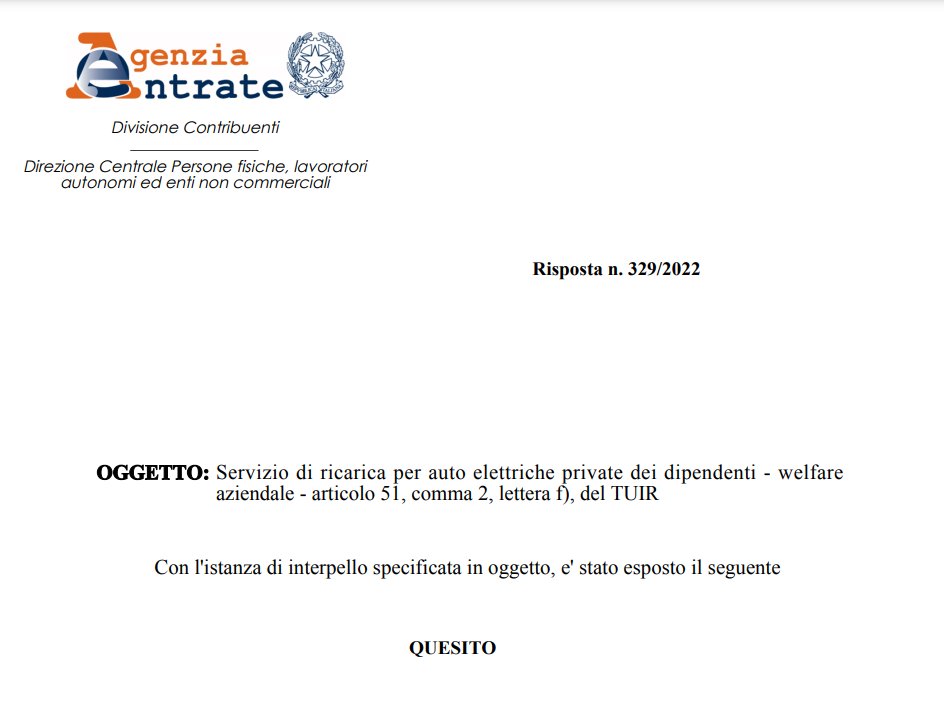 aiwa_welfare's tweet photo. Il servizio di #ricarica per #autoelettriche private dei #dipendenti può essere ricondotto nell'ambito del #welfareaziendale?

✍️ Vi segnaliamo questa importante riposta ad interpello dell'@Agenzia_Entrate 

Disponibile qui il testo 👇 https://t.co/1M2NDw00iE https://t.co/gyi1kAxg3N
