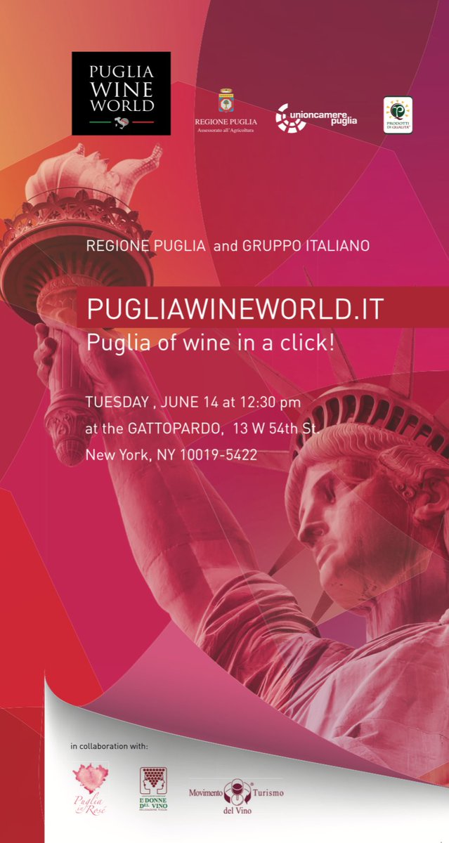 It's time to: Puglia Wine Show!                                                                                                                 The Regione Puglia, Puglia in Rosè, Donne del Vino, Movimento Turismo del Vino, are waiting for... a new taste experiences.