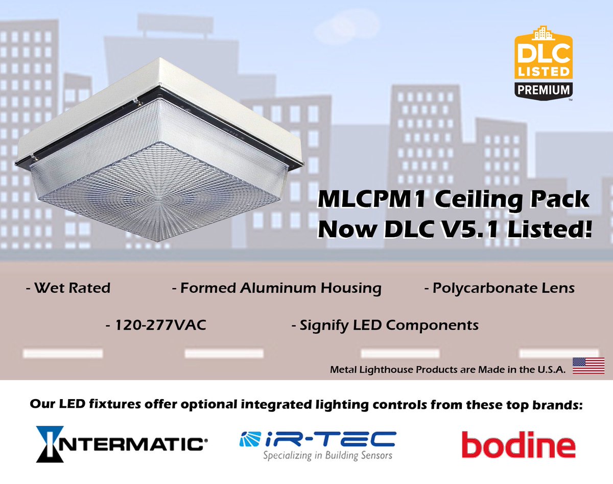 MetalLighthouse's tweet photo. Our ceiling pack has one again met the latest DLC Premium requirements making it one of the best high performing and enegy saving LED fixtures on the market! 🎉  Made in the 🇺🇸 Order today! #dlcpremium https://t.co/Xz6fotbpuu