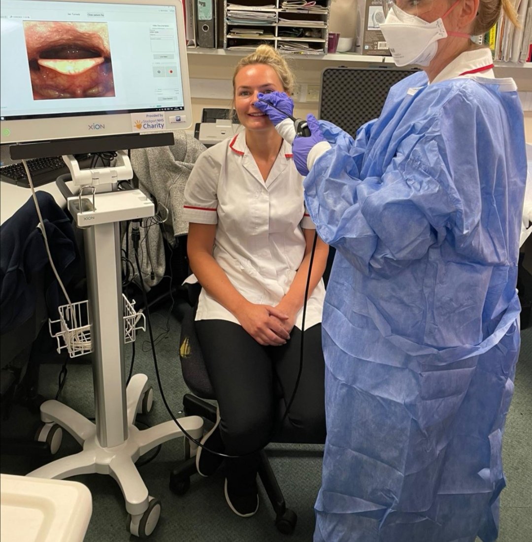 StockportSLT's tweet photo. Fantastic morning for our Clinical Lead SLTs, practicing scoping on other members of the team. On with the next step of their FEEs training!. Huge thanks to Mark for the training and support. #FEEs @rcslt_bulletin #mysltday #speechandlanguagetherapy https://t.co/lck3RXZ81P