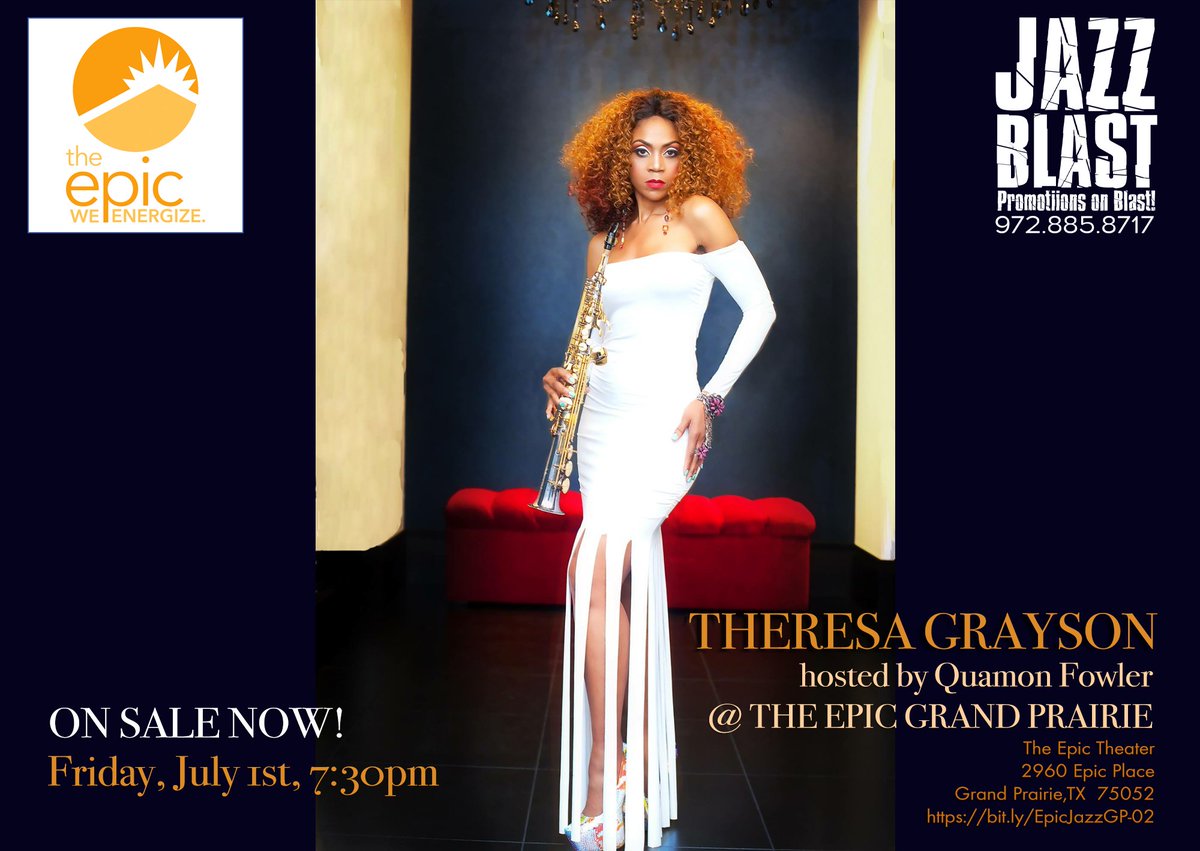 TheJudahSet's tweet photo. Just announced #EpicJazzinGrandPrairie featuring Saxophonist @theresaonsax July1st. Get your tix today! https://t.co/hcHZ3sn22l https://t.co/Sf4Rb0zBbo