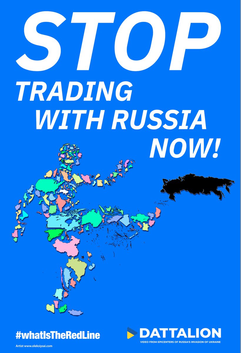mykolska's tweet photo. STOP 🛑 international trade with Russia now! Embargo on all russian imports!
3 reasons why this is important and the ways you can help ⬇️ in tread
#DefendUkraine #StopTradeWithRussia
#StandWithUkraine #Ukraine #CancelRussia https://t.co/D140mDwVtR