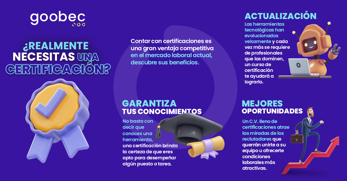 El mercado dónde nos desenvolvemos es cada vez más competitivo y sobresalir es una tarea difícil, pero no imposible; una certificación puede ser la diferencia. 
Conoce todos nuestros cursos y certifícate. goobec.net