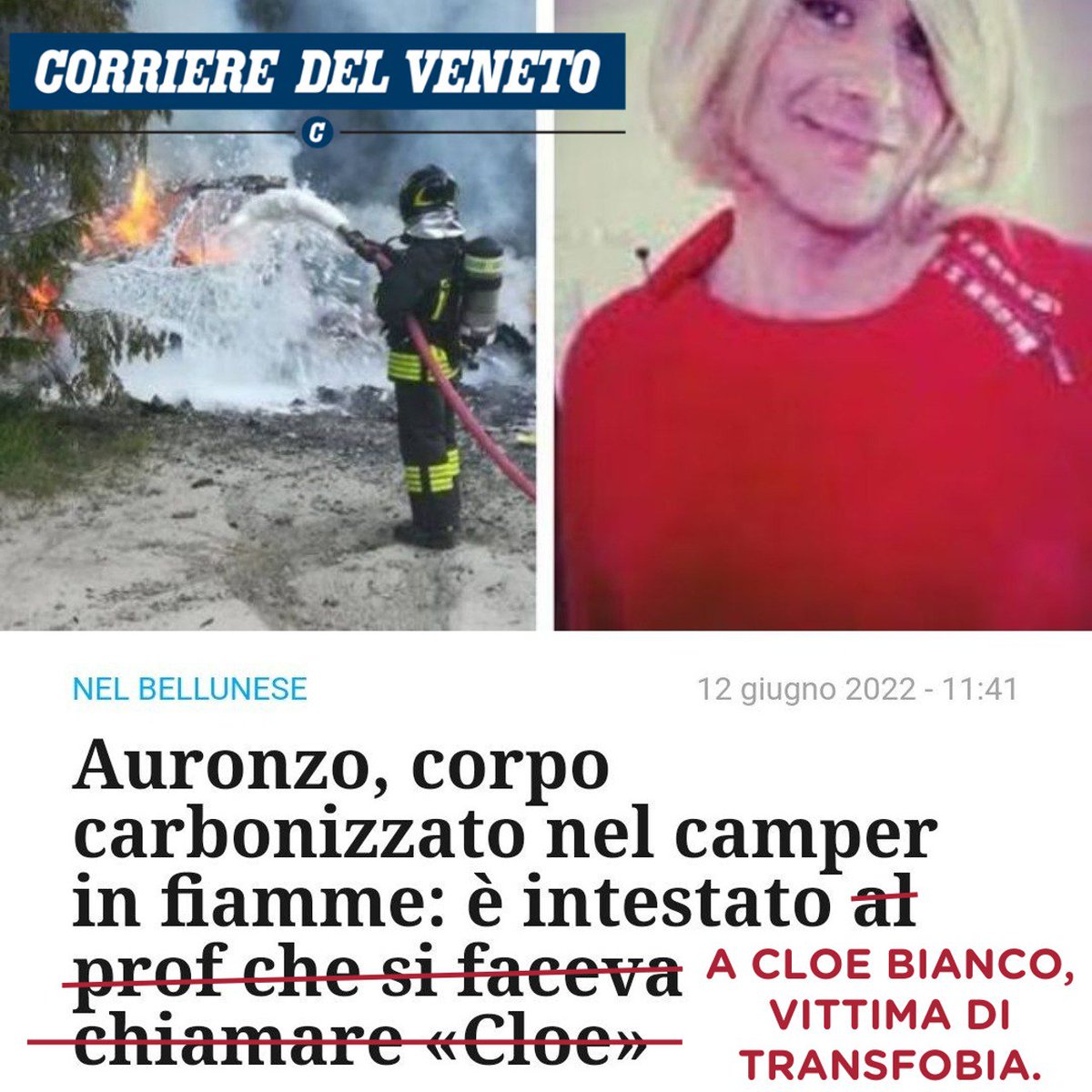 PossibileIt's tweet photo. Fixed. 

(La transfobia ha ucciso #CloeBianco, e uccide ancora. Nel 2022 parole del genere da un organo di stampa non possono essere giustificate. Non è ignoranza, è cattiveria.) https://t.co/2m0xiOBtbS