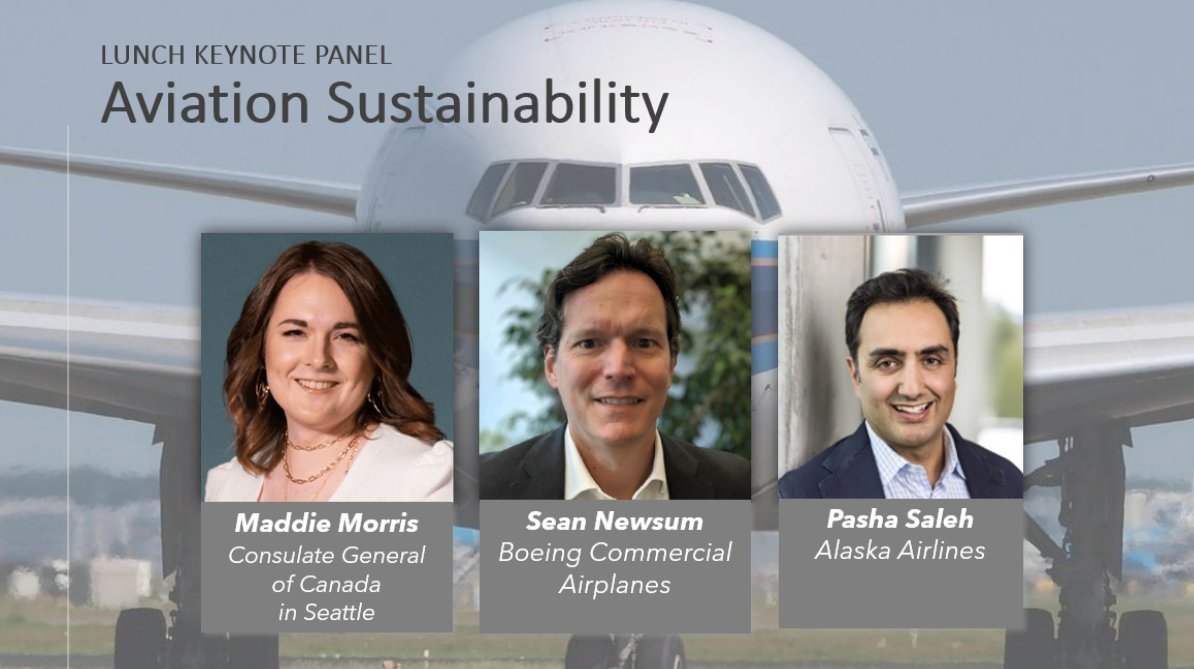 wacleantech's tweet photo. Our #CleanTechShowcase Lunch Keynote Panel, moderated by @CanCGSeattle, discusses #sustainableaviation and the future of air travel with @Boeing and @AlaskaAir on June 21st. Get your tickets now: https://t.co/hntKNOS6ei https://t.co/dNPb10Ux77