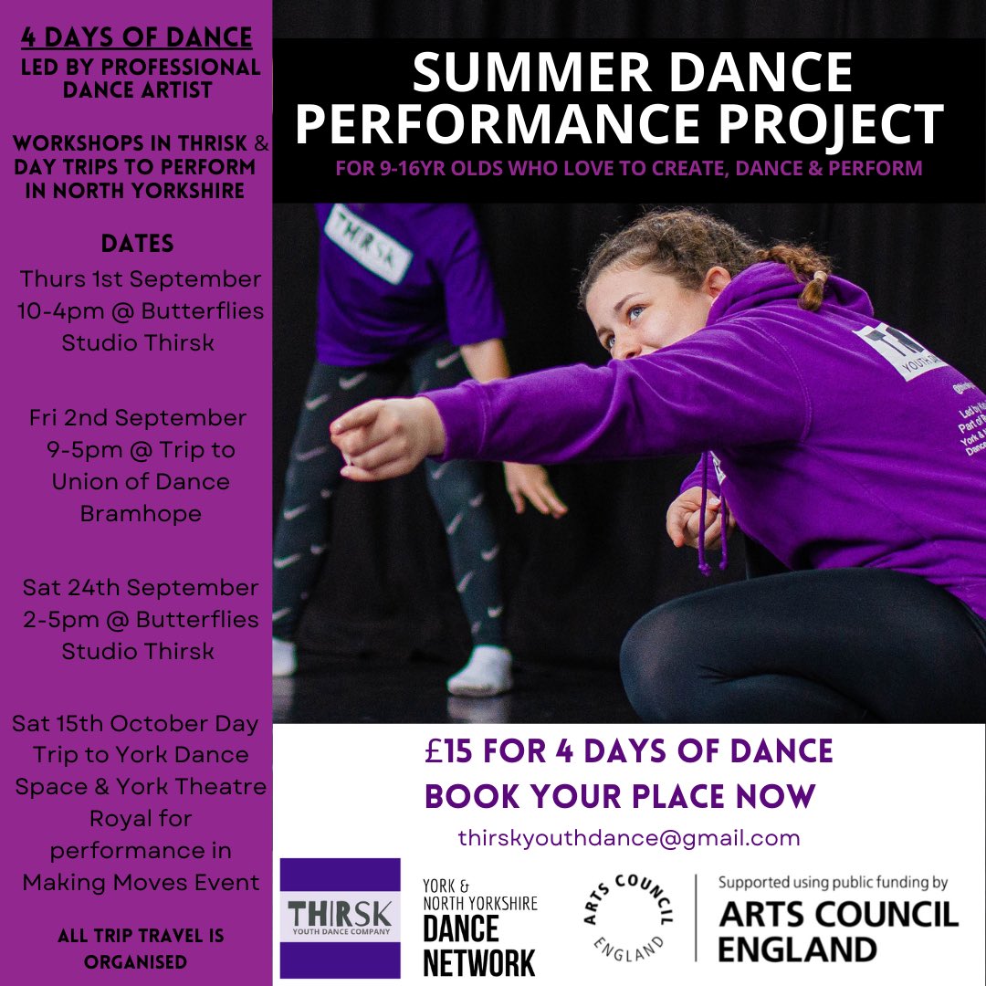 Thirsk Youth Dancers… check out this wonderful opportunity! 

With thanks to @YorkDanceSpace <a href="/ace_national/">Arts Council England</a> York &amp; North Yorkshire Dance Hub