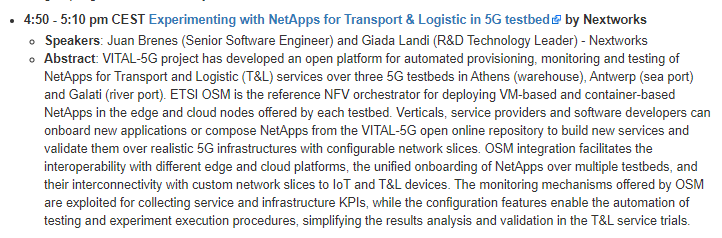 OpenSourceMANO's tweet photo. Join us June 15 at #OSMecosystemDay to learn about how @5gVital is leveraging #OSM to experiment with NetApps for Transport & Logistic in #5G testbed with Juan Brenes from @NextworksSrl
#NFV #OpenSource #orchestration #innovation #research #OSMecosystem
https://t.co/e8v5BdpRNi https://t.co/E7r4wV481t